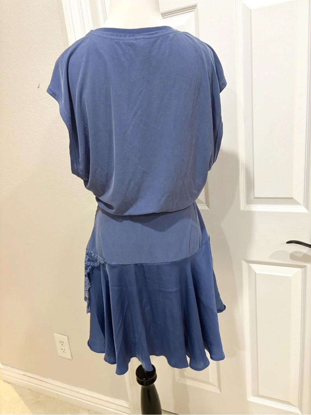 Free People Dusty Blue Lace-Trim Jazzy Mini Dress Small